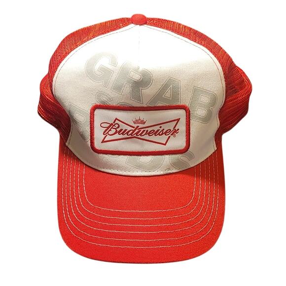 Budweiser Trucker Hat Red White Mesh Snapback Beer Cap - Picture 1 of 8